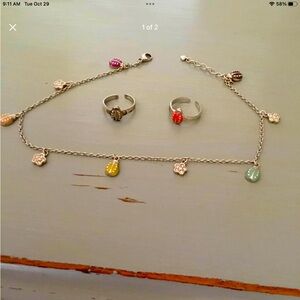 Silver Ladybug Ankle Bracelet and Toe Rings